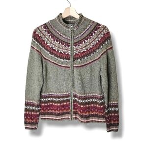 Vintage Tiara International Cardigan Sweater Size M Full Zip Fair Isle
